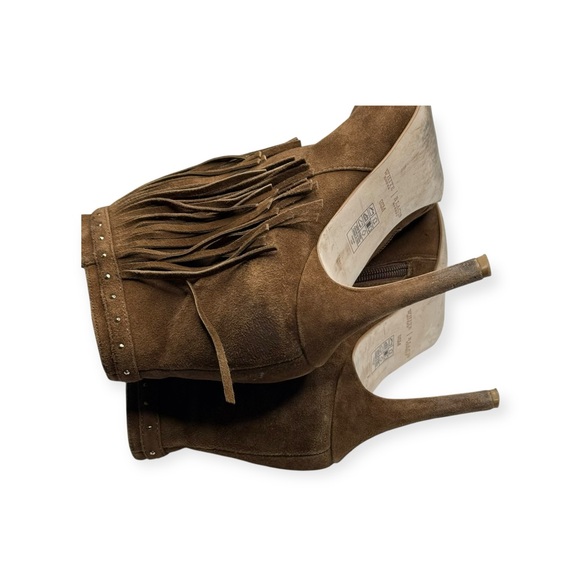 White House Black Market WHBM ꧁ Suede Fringed Heeled Ankle Boots ꧁ Cognac ꧂ 9.5 - Picture 11 of 16